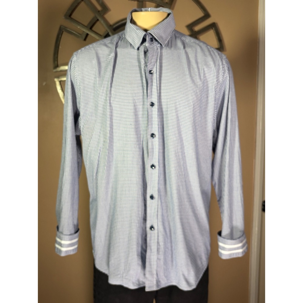 Robert Graham Modern Americana Blue Houndstooth Button Down Shirt 3XL Coupe Fit